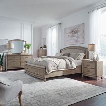 Liberty Furniture 805-BR-QUSDMCN Avalon - 5 Piece Bedroom Set (Queen Upholstered Storage Bed, Dresser & Mirror, Chest, Nightstand) - Burnished Beige