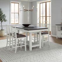 Liberty Furniture 182-CD-5GTRS Brook Bay - 5 Piece Gathering Trestle Table Set (Upholstered Chairs) - Textured White / Carbon Gray
