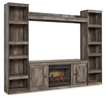 Signature Design by Ashley® EW0440W8 Wynnlow - Gray - 4-Piece Entertainment Center With 60" TV Stand And Faux Firebrick Fireplace Insert