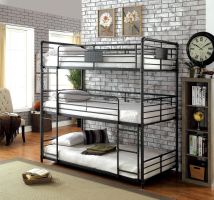 Furniture of America CM-BK912-BED Olga - Twin Over Twin Over Twin Bunk Bed - Antique Black