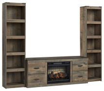 Signature Design by Ashley® EW0446W11 Trinell - Brown - 3-Piece Entertainment Center With Electric Fireplace