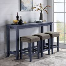 Furniture of America CM3474BL-PT-4PK Caerleon - 4 Piece Counter Height Table Set - Antique Blue / Gray
