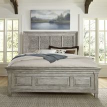 Liberty Furniture 824-BR-OKPB Liberty Furniture 824-BR-OKPB Heartland - King Panel Bed With Antique Tile Panels - Antique White / Tobacco Tops
