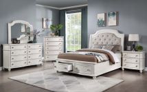 ACME BD01432EK Jaqueline - Ek Bed With Storage - Light Gray Linen & Antique White Finish