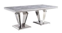 ACME 68265 Satinka - Dining Table - Light Gray Printed Faux Marble & Mirrored Silver Finish