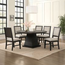 New Classic 40-D4101-RD6C New Classic 40-D4101-RD6C Plateau - 54" Round Dining Table And 6 Chairs - Dark Brown / Beige