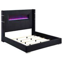 Coaster Fine Furniture 306031KW Tisdall - Upholstered California King Fireplace Bed - Black