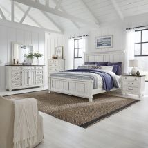 Liberty Furniture 237-BR-KPBDMCN Liberty Furniture 237-BR-KPBDMCN River Place - 5 Piece Bedroom Set (King Panel Bed, Dresser & Mirror, Chest, Nightstand) - Riverstone White & Tobacco