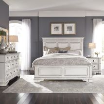 Liberty Furniture 520-BR-CPBDMN Liberty Furniture 520-BR-CPBDMN Abbey Park - 4 Piece Bedroom Set (California King Panel Bed, Dresser & Mirror, Nightstand) - Antique White