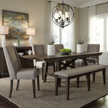 Liberty Furniture 152-CD-O6TRS Double Bridge - 6 Piece Trestle Table Set (Upholstered Chairs) - Dark Chestnut