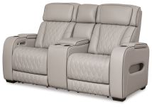 Signature Design by Ashley® U2710518 Boyington - Gray - Power Reclining Loveseat With Console/Adj Hdrst