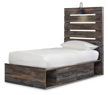 Ashley Furniture B211B11 Ashley Furniture B211B11 Drystan - Twin Panel Bed With 4 Side Drawers - Brown / Beige