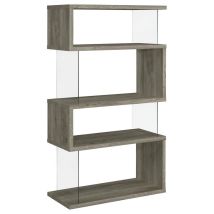 CoasterEssence 802340 Emelle - 4-Shelf Glass Panel Bookshelf - Gray Driftwood