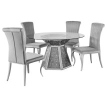 CoasterElevations 115561-S5G Quinn - 5 Piece Round Glass Top Mirrored Dining Set - Gray