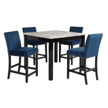 New Classic D400-52S-BLU New Classic D400-52S-BLU Celeste - 5 Piece Marble Finish Counter Dining Set (Table & 4 Chairs) - Blue