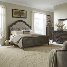 Liberty Furniture 297-BR-CKUBDMC Liberty Furniture 297-BR-CKUBDMC Paradise Valley - 4 Piece Bedroom Set (California King Upholstered Bed, Dresser & Mirror, Chest) - Saddle Brown