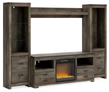 Signature Design by Ashley® W446W10 Trinell - Brown - 4-Piece Entertainment Center With 63" TV Stand And Glass/Stone Fireplace Insert