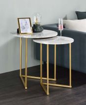 ACME LV01087 Garo - Accent Table - Faux Marble & Gold Finish - 24"