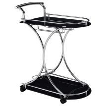 CoasterEveryday 910001 Elfman - 2-Tier Glass Shelf Metal Bar Cart - Black And Chrome