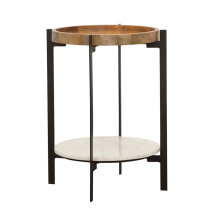 CoasterEssence 931218 Adhvik - Round Side Table With Marble Shelf - Natural And Black