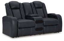 Signature Design by Ashley® 3660318 Fyne-dyme - Sapphire - Power Reclining Loveseat With Console/Adj Hdrst