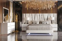 New Classic 00-1840-37N New Classic 00-1840-37N Europa - 5/0 Queen 7 Piece Bedroom Set (Bed & Dresser & Mirror & 2 Nightstands With Panels) - White