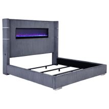 Coaster Fine Furniture 306030KE Tisdall - Upholstered Eastern King Fireplace Bed - Gray