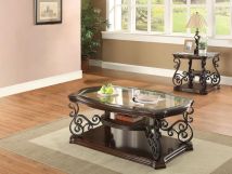 Coaster Fine Furniture 702448-S2 Laney - 2 Piece Glass Top Coffee And End Table Set - Dark Merlot