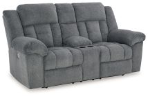 Signature Design by Ashley® 6930418 Tip-off - Slate - Power Reclining Loveseat With Console / Adj Headrest