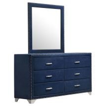 CoasterEveryday 223373M Melody - 6-Drawer Upholstered Dresser With Mirror - Pacific Blue