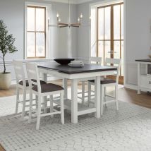 Liberty Furniture 182-CD-O5GTRS Brook Bay - 5 Piece Gathering Trestle Table Set - Textured White / Carbon Gray