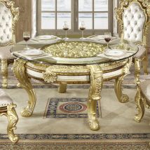ACME DN60005 Desiderius - Round Dining Table - Antique Gold & Hand-Painted Brown