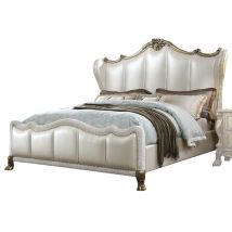 ACME 27817EK Dresden II - Eastern King Bed - Pearl White PU & Gold Patina