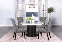 CoasterEssence 115490-S5G Sherry - 5 Piece Round Marble Top Dining Table Set - Gray