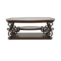 CoasterEssence 702448 Laney - 1-Shelf Glass Top Rectangular Coffee Table - Deep Merlot
