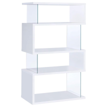 CoasterEveryday 800300 Emelle - 4-Shelf Glass Panel Bookshelf - White