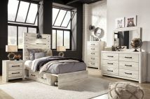 Signature Design by Ashley® B192/31/36/53/52/150/92(2)/B100-11 Cambeck - Whitewash - 8 Pc. - Dresser, Mirror, Twin Panel Bed With Side Storage Drawers, 2 Nightstands