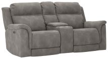 Signature Design by Ashley® 5930118 Next-Gen - Slate - Power Reclining Loveseat with Console/Adj Hdrst