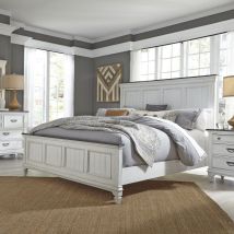 Liberty Furniture 417-BR-KPBDMN Liberty Furniture 417-BR-KPBDMN Allyson Park - 4 Piece Bedroom Set (King Panel Bed, Dresser & Mirror, Nightstand) - Wirebrushed White / Charcoal