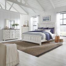 Liberty Furniture 237-BR-KPBDMC Liberty Furniture 237-BR-KPBDMC River Place - 4 Piece Bedroom Set (King Panel Bed, Dresser & Mirror, Chest) - Riverstone White & Tobacco