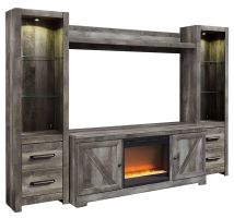 Ashley Furniture W440W5 Ashley Furniture W440W5 Wynnlow - 5 Pc. - Entertainment Center - 63" TV Stand With Fireplace Insert Glass/Stone - Gray