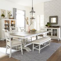 Liberty Furniture 661W-CD-6TRS Liberty Furniture 661W-CD-6TRS Whitney - 6 Piece Trestle Table Set - Antique Linen / Weathered Gray