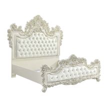 ACME BD01248EK Adara - Eastern King Bed - White PU & Antique White Finish