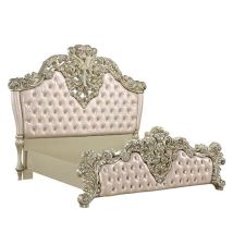 ACME BD00461EK Vatican - Eastern King Bed - PU Leather, Light Gold & Champagne Silver Finish