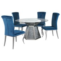 CoasterElevations 115561-S5T Quinn - 5 Piece Round Glass Top Mirrored Dining Set - Teal