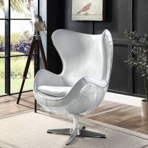 ACME AC01991 Brancaster - Accent Chair With Swivel - Vintage White & Aluminum