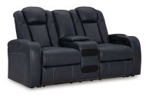 Ashley Furniture 3660318 Fyne-Dyme - Power Reclining Loveseat with Console/Adj Hdrst - Sapphire