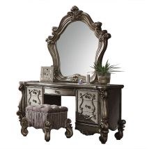 ACME 26848 Versailles - Vanity Stool - Fabric & Antique Platinum
