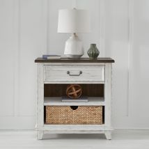 Liberty Furniture 237-BR62 River Place - Bedside Chest With Charging Station - Riverstone White & Tobacco