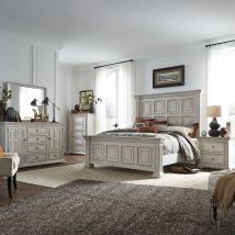 Liberty Furniture 361W-BR-CPBDMCN Big Valley - 5 Piece Bedroom Set (California King Panel Bed, Dresser & Mirror, Chest, Nightstand) - Whitestone